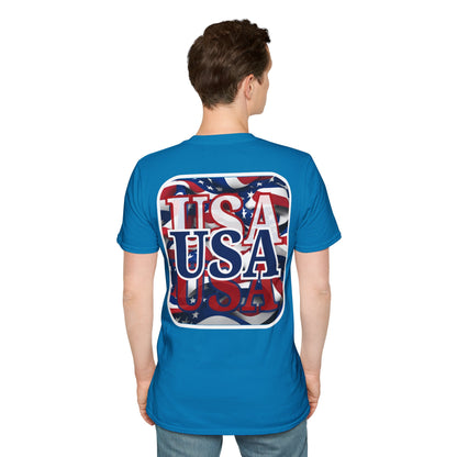 2-sided, Red White and BLUE USA Patriot Dark colors Unisex T-Shirt by theGreenDragonTavern.shop