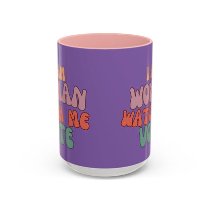 I Am Woman Watch Me Vote Light Purple Accent Mug by theGreenDragonTavern.shop