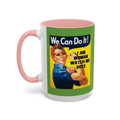 I Am Woman Watch Me Vote Rosie Green Accent Mug by theGreenDragonTavern.shop