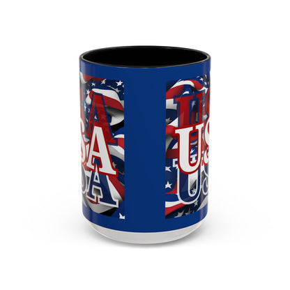 USA White font Center Patriot Blue Accent Mug by theGreenDragonTavern.shop
