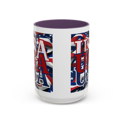 USA Red font Center Patriot White Accent Mug by theGreenDragonTavern.shop