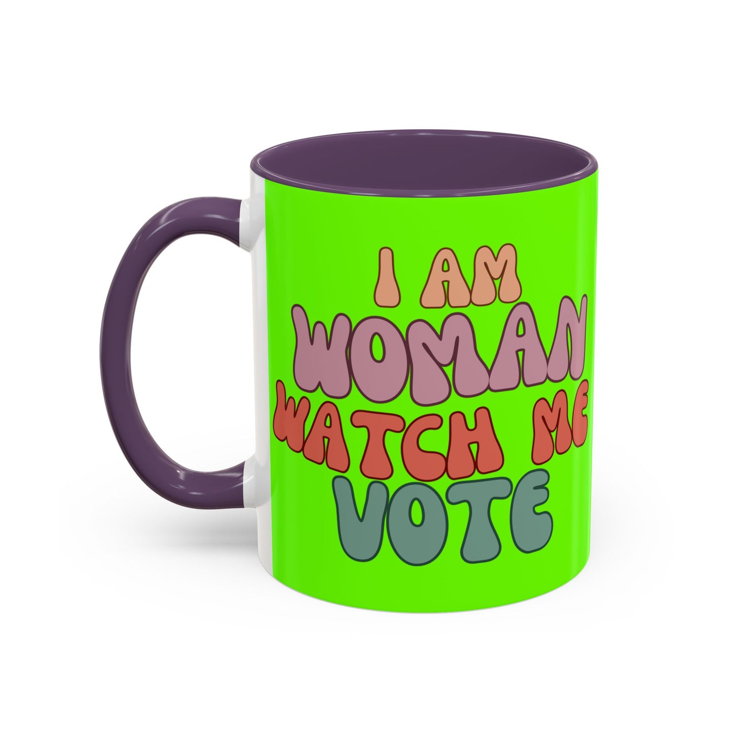 I Am Woman Watch Me Vote Light Green Accent Mug by theGreenDragonTavern.shop