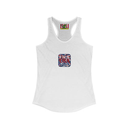 2-sided, RED White and Blue USA Patriot Women's Racerback Tank Top by theGreenDragonTavern.shop