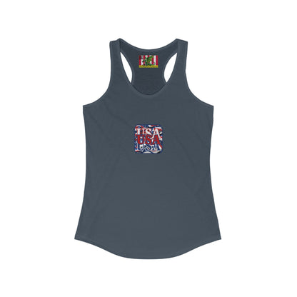 2-sided, RED White and Blue USA Patriot Women's Racerback Tank Top by theGreenDragonTavern.shop