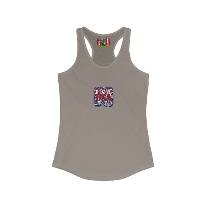 2-sided, RED White and Blue USA Patriot Women's Racerback Tank Top by theGreenDragonTavern.shop