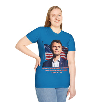 Charlie Kirk, Healthy Debate Dark colors Unisex T-Shirt by theGreenDragonTavern.shop
