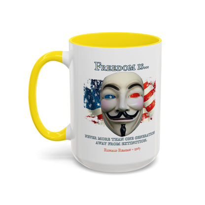 Ronald Reagan Freedom Vendetta White Accent Mug by theGreenDragonTavern.shop