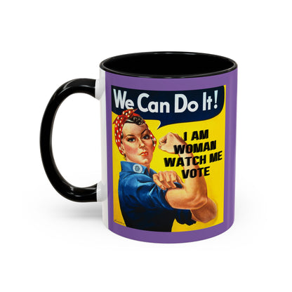 I Am Woman Watch Me Vote Rosie Light Purple Accent Mug by theGreenDragonTavern.shop