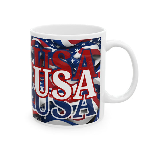 USA White font Center Patriot White Mug by theGreenDragonTavern.shop