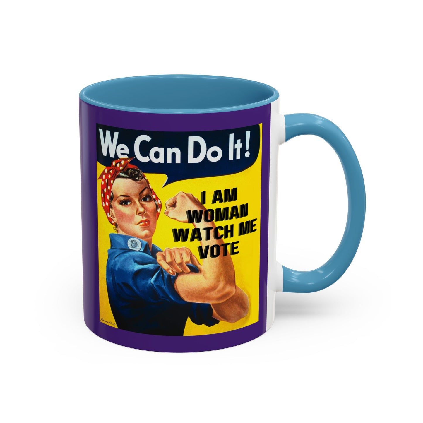 I Am Woman Watch Me Vote Rosie Dark Purple Accent Mug by theGreenDragonTavern.shop