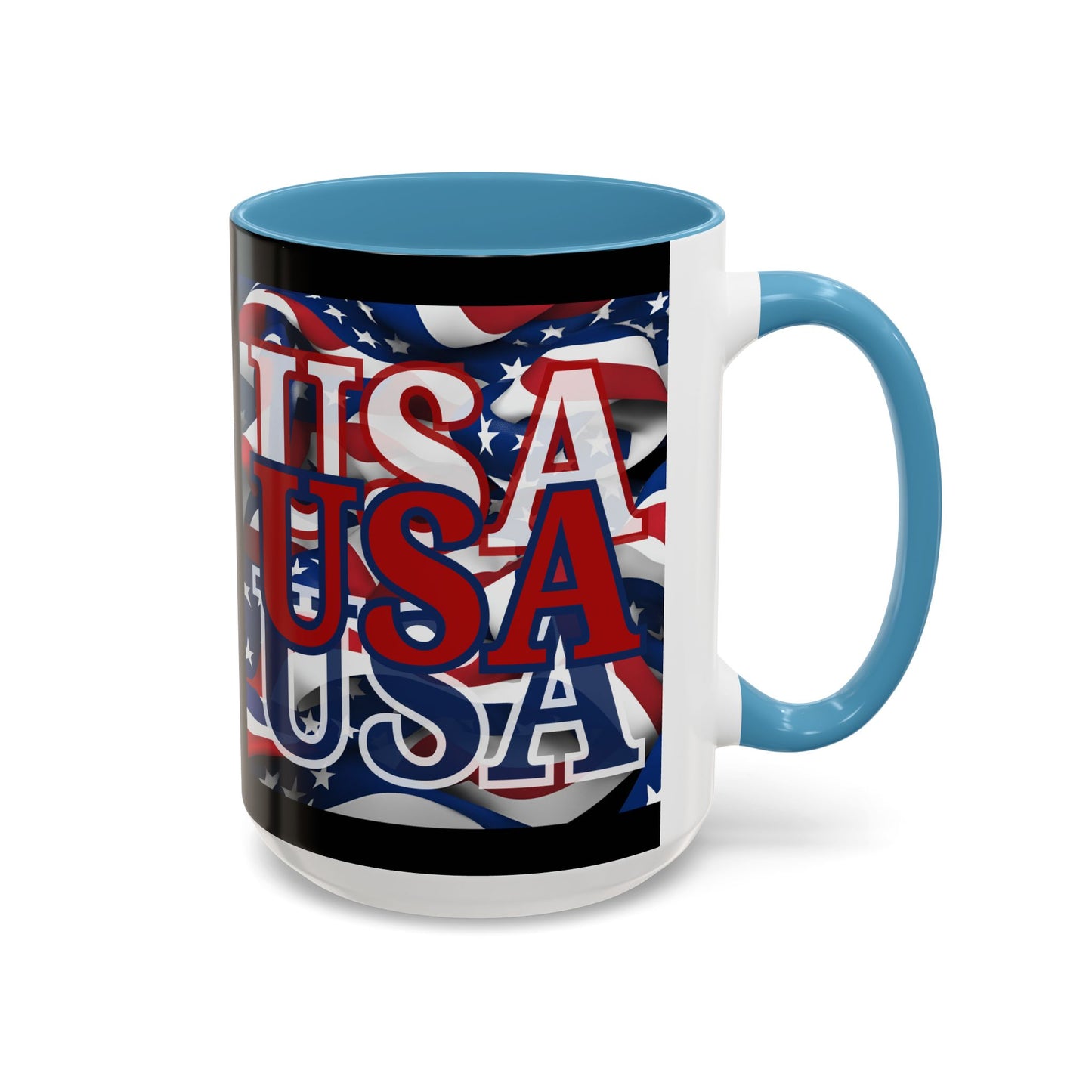 USA Red font Center Patriot Black Accent Mug by theGreenDragonTavern.shop
