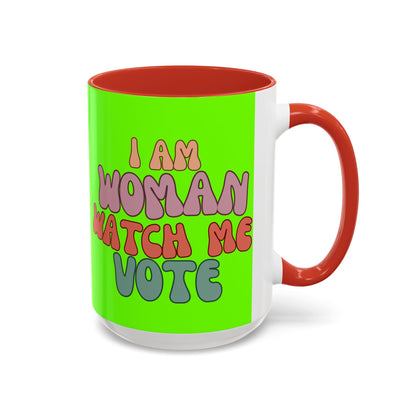 I Am Woman Watch Me Vote Light Green Accent Mug by theGreenDragonTavern.shop