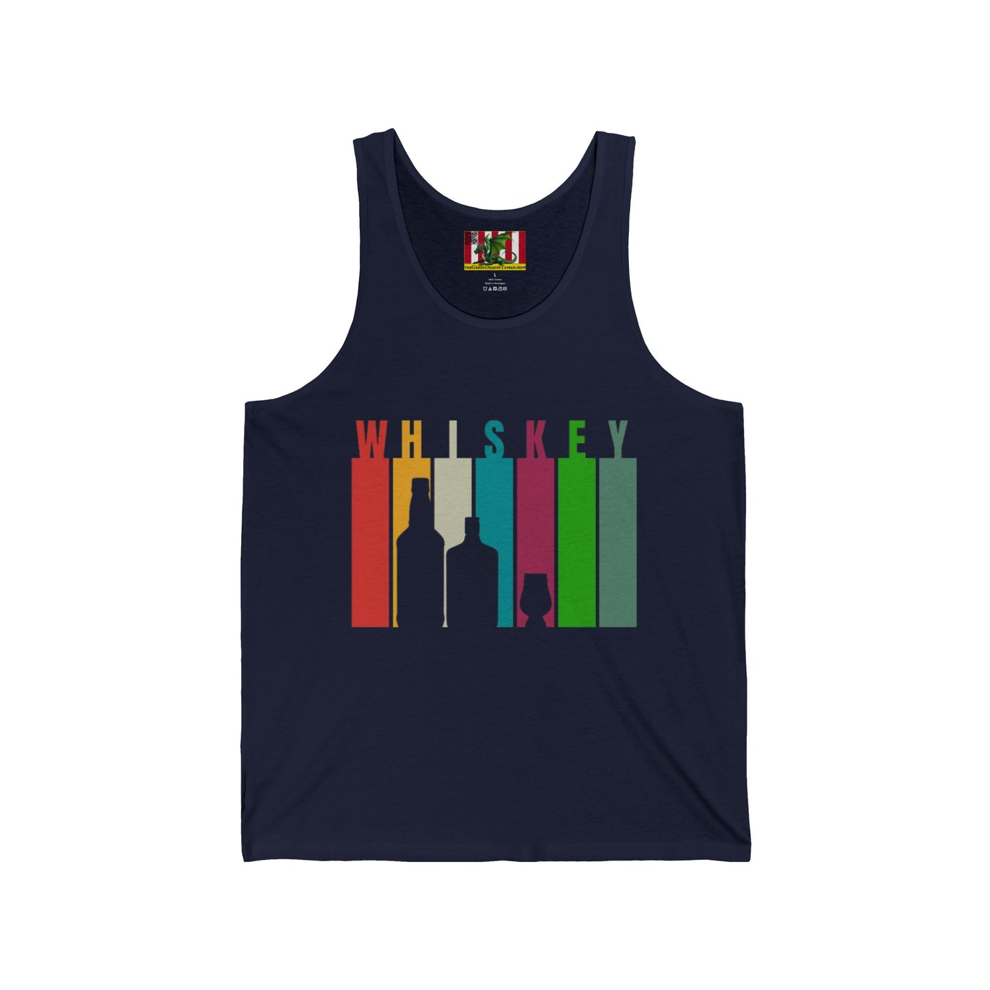 Whiskey spelled with an 'e' Unisex Jersey Tank Top by theGreenDragonTavern.shop