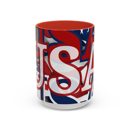 USA! USA! USA White font Patriot Black Accent Mug by theGreenDragonTavern.shop