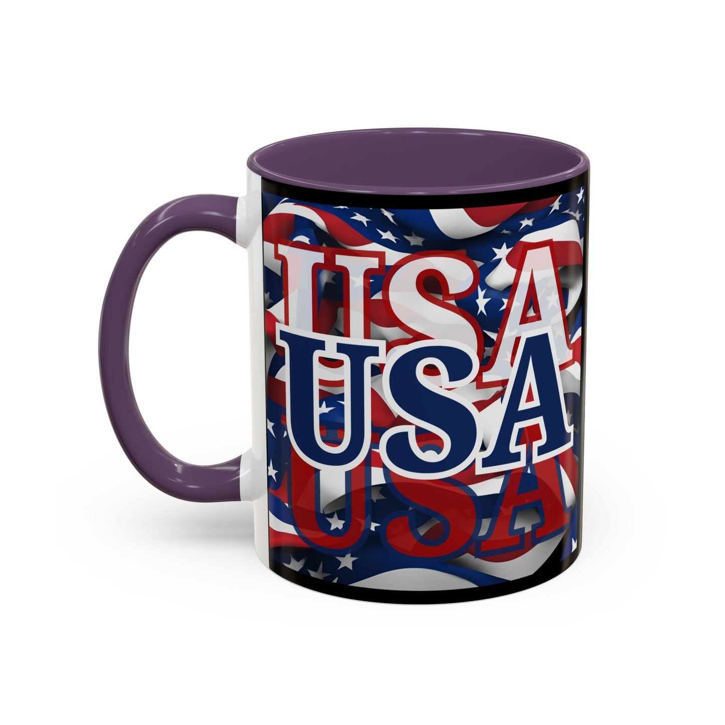 USA Blue font Center Patriot Black Accent Mug by theGreenDragonTavern.shop