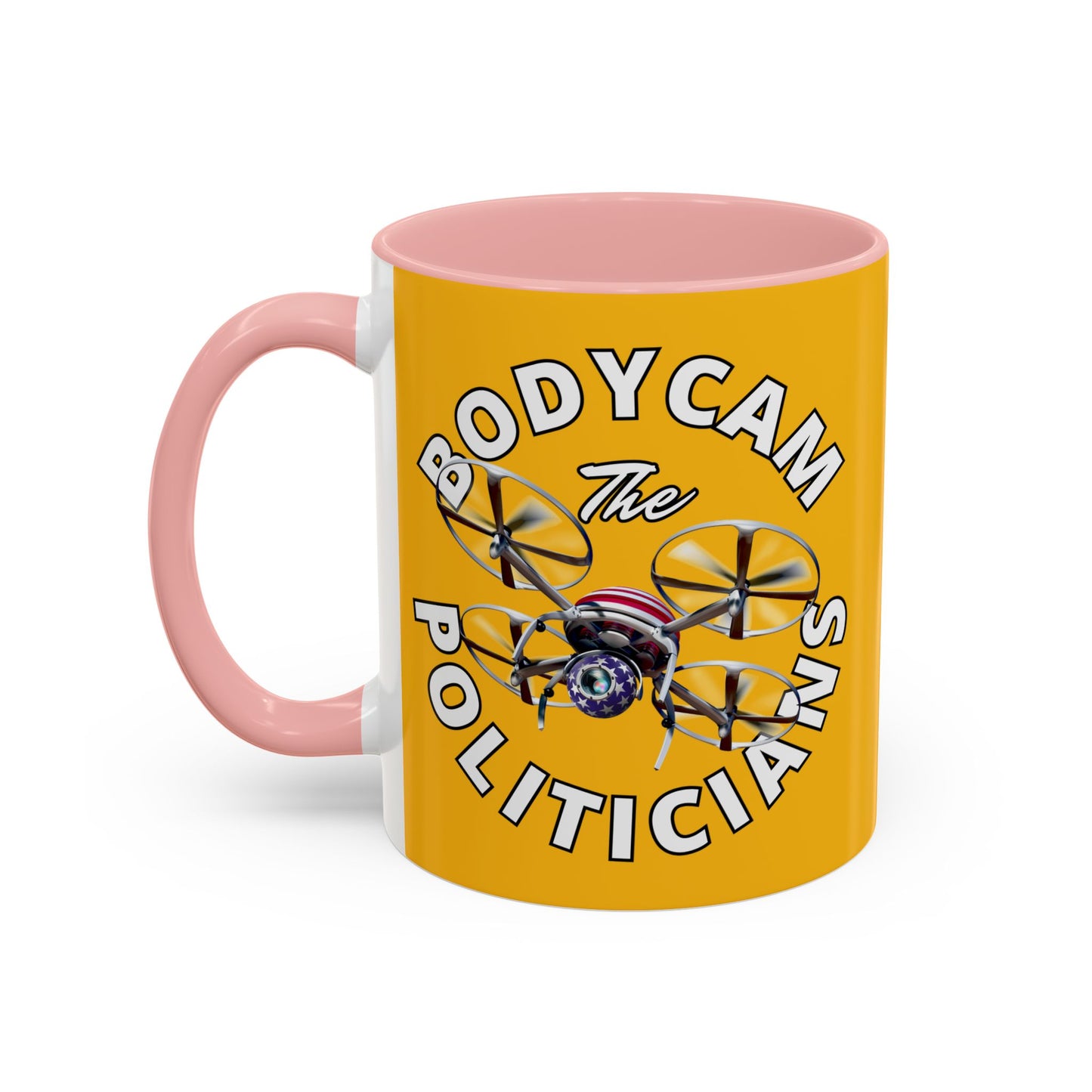 Bodycam the Politicians Drone Yellow Accent Mug by theGreenDragonTavern.shop
