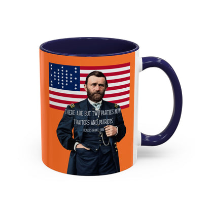 "Traitors and Patriots" Ulysses Grant Orange Accent Mug by theGreenDragonTavern.shop