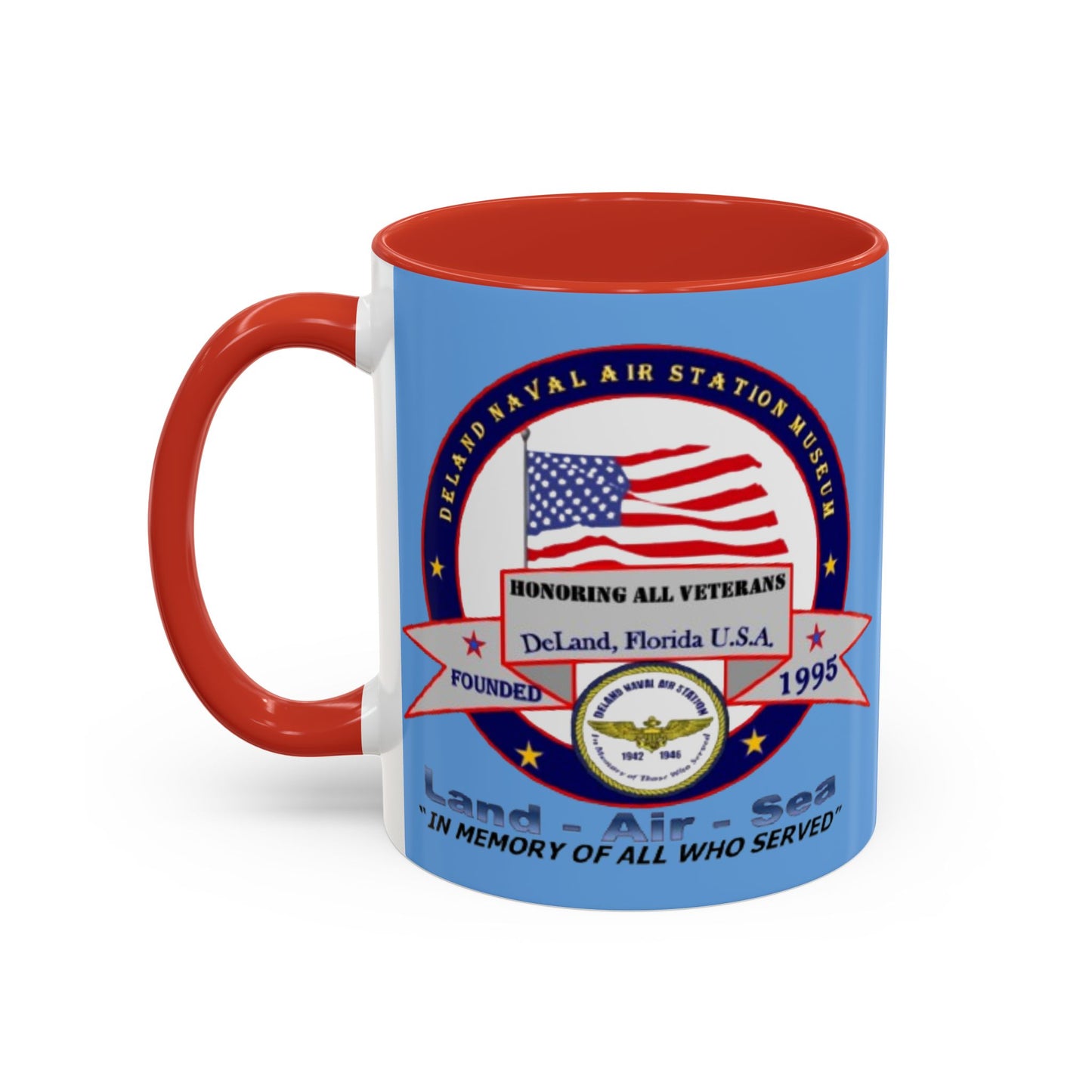 DNASM 2-sided, Founding & Student Art w/Navy Ring Light Blue Accent Mug by theGreenDragonTavern.shop