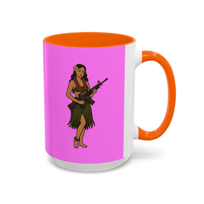 Hula Girl Packin' Heat Pink Accent Mug by theGreenDragonTavern.shop