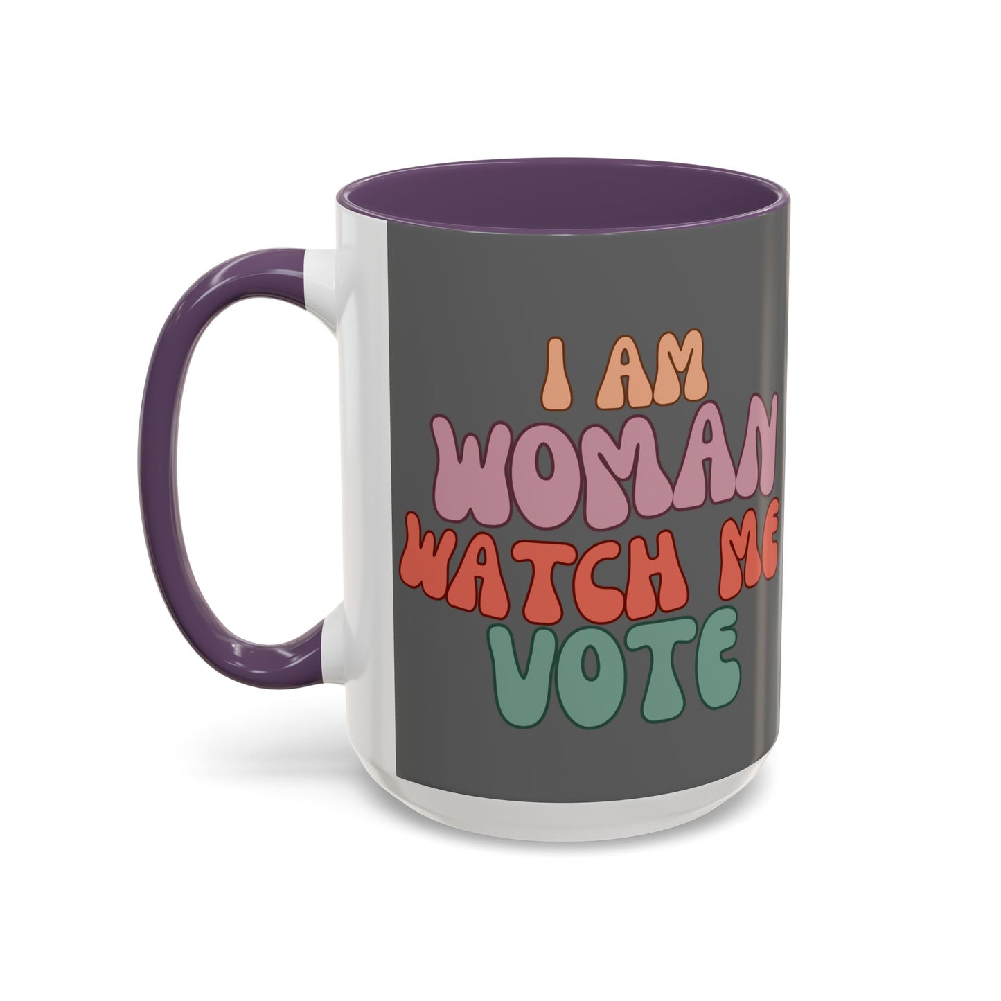 I Am Woman Watch Me Vote Grey Accent Mug by theGreenDragonTavern.shop