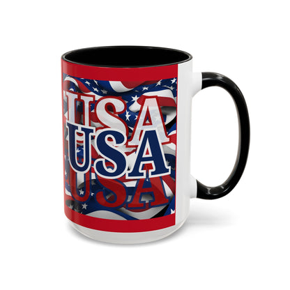 USA Blue font Center Patriot Red Accent Mug by theGreenDragonTavern.shop