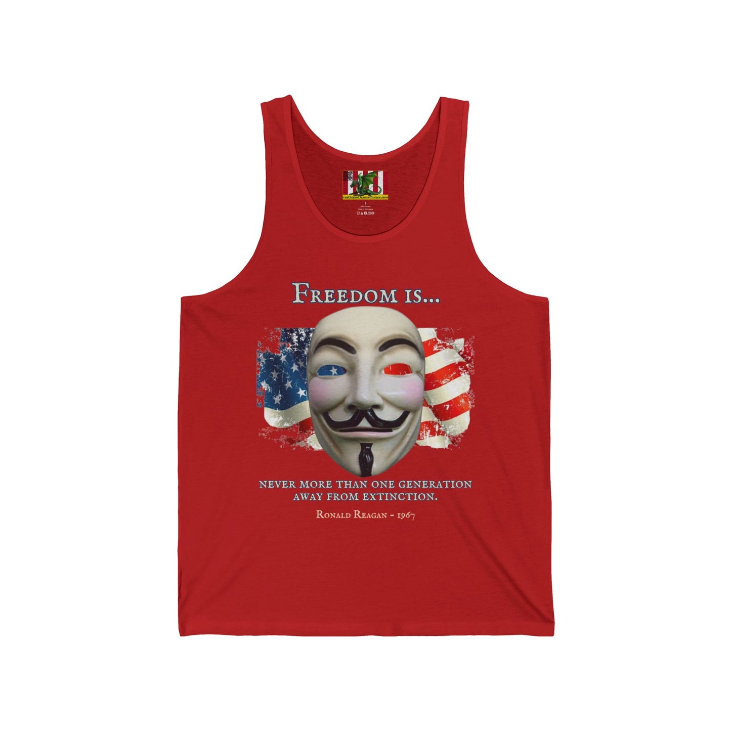 Ronald Reagan Freedom Vendetta Unisex Jersey Tank Top by theGreenDragonTavern.shop