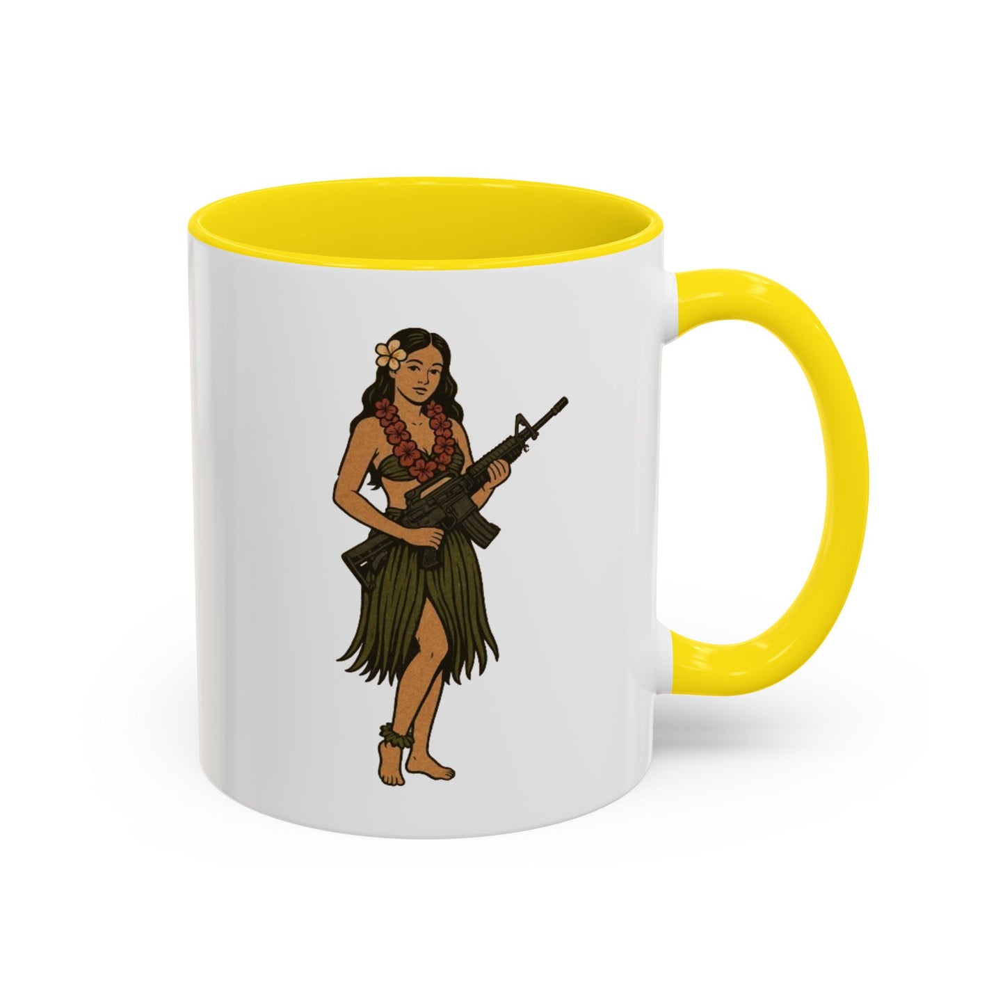 Hula Girl Packin' Heat White Accent Mug by theGreenDragonTavern.shop