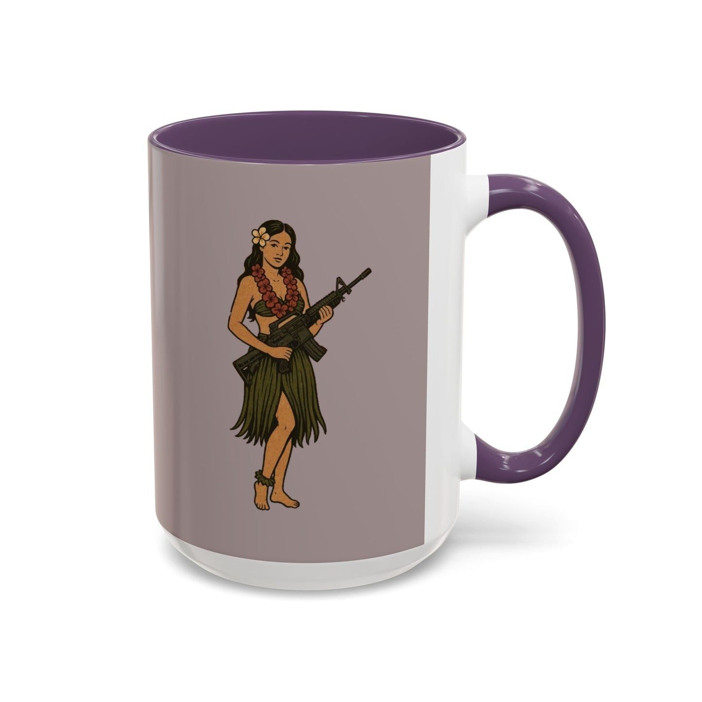 Hula Girl Packin' Heat Grey Accent Mug by theGreenDragonTavern.shop