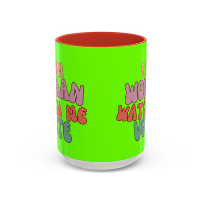 I Am Woman Watch Me Vote Light Green Accent Mug by theGreenDragonTavern.shop