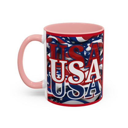 USA White font Center Patriot Red Accent Mug by theGreenDragonTavern.shop