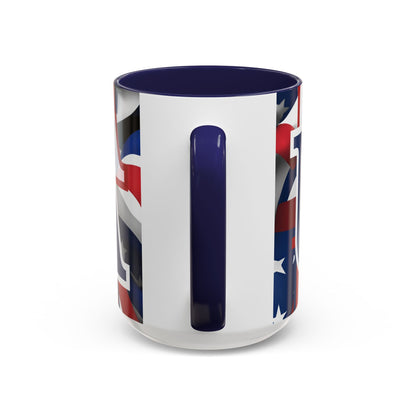 USA! USA! USA Blue font Patriot White Accent Mug by theGreenDragonTavern.shop