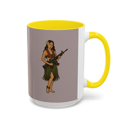 Hula Girl Packin' Heat Grey Accent Mug by theGreenDragonTavern.shop