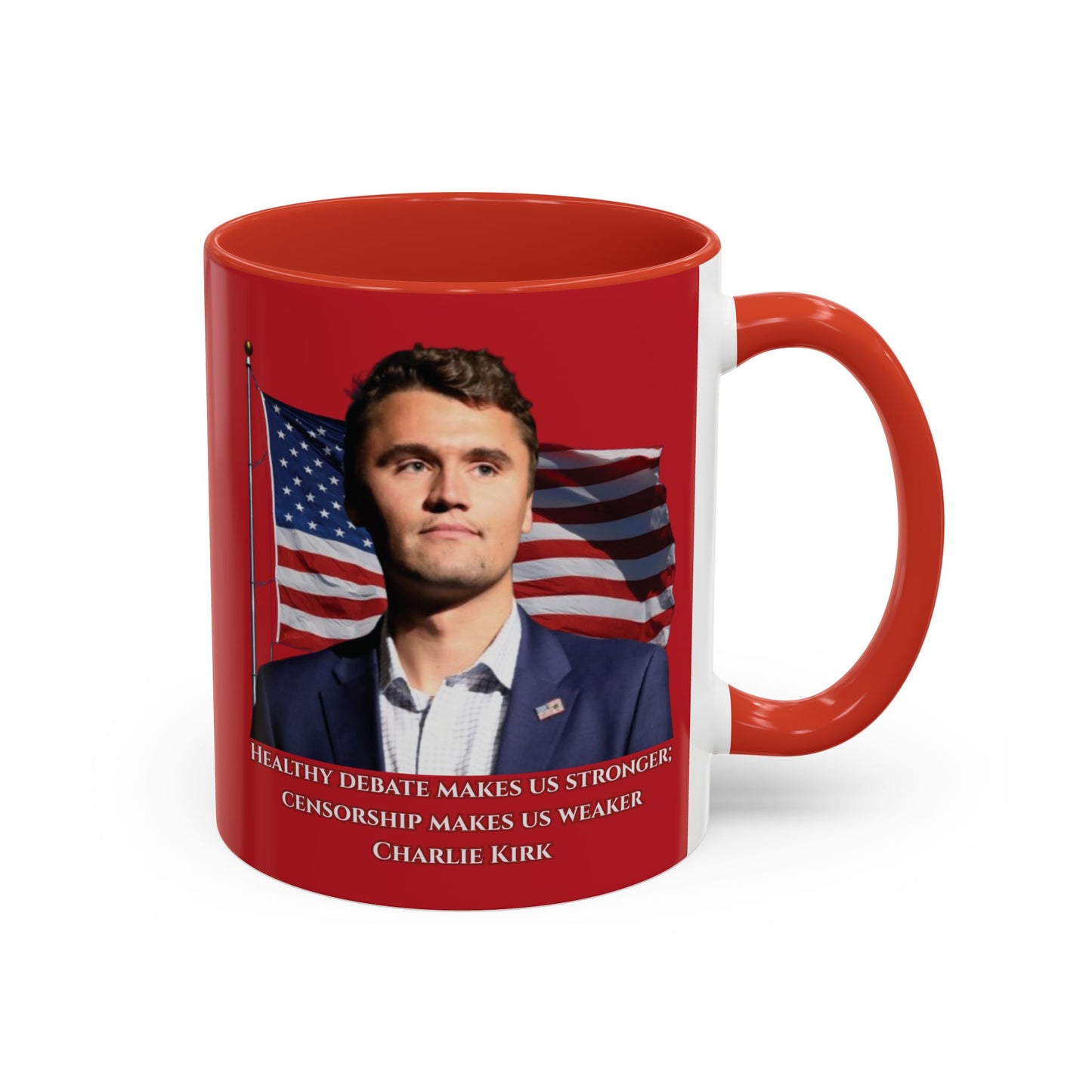 Charlie Kirk, Healthy Debate Red Accent Mug by theGreenDragonTavern.shop