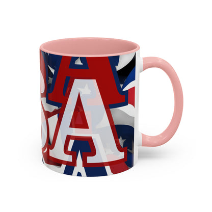 USA! USA! USA White font Patriot Black Accent Mug by theGreenDragonTavern.shop