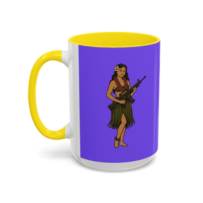 Hula Girl Packin' Heat Light Purple Accent Mug by theGreenDragonTavern.shop