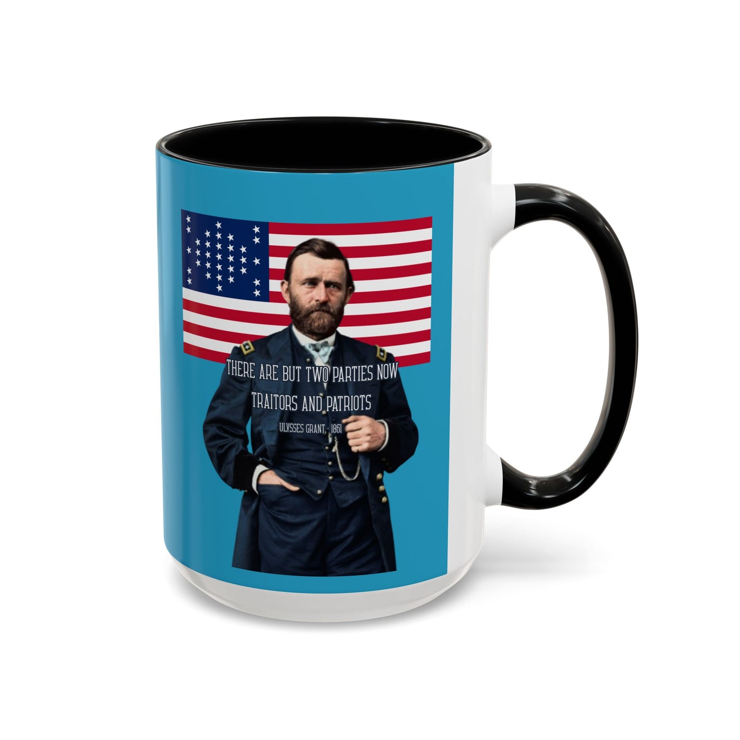"Traitors and Patriots" Ulysses Grant Turquoise Accent Mug by theGreenDragonTavern.shop