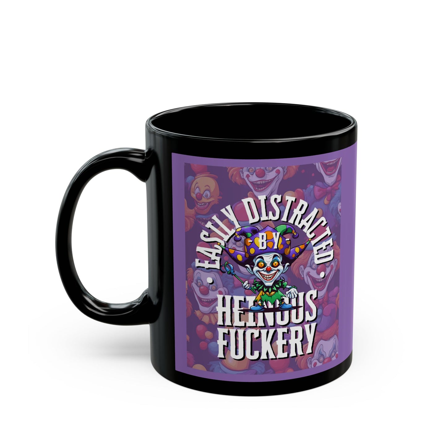 Easily Distracted by Heinous Fuckery Little Jinx Light Purple Mug by theGreenDragonTavern.shop