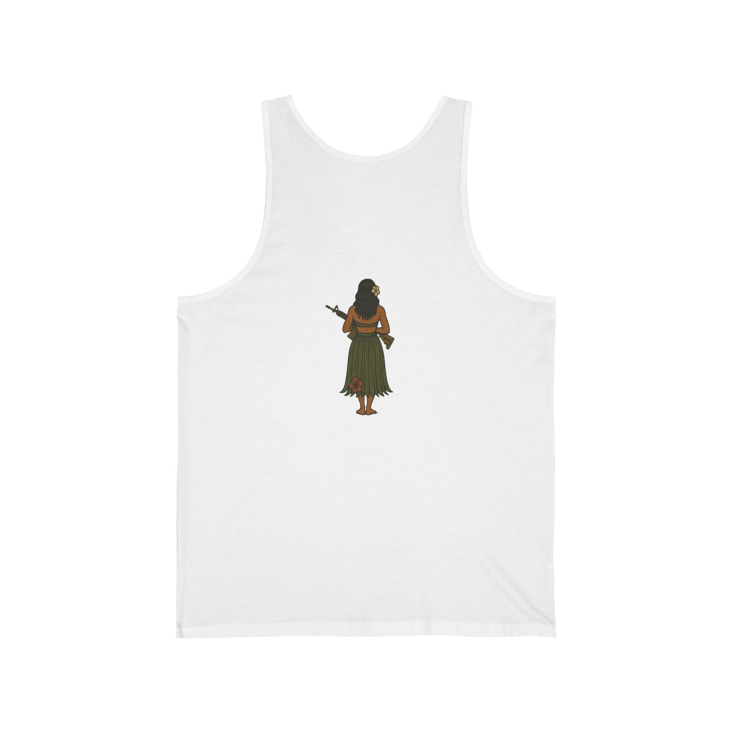 2-sided, Hula Girl Packin' Heat Unisex Jersey Tank Top by theGreenDragonTavern.shop