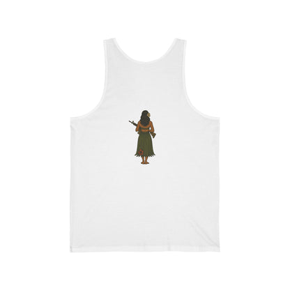 2-sided, Hula Girl Packin' Heat Unisex Jersey Tank Top by theGreenDragonTavern.shop