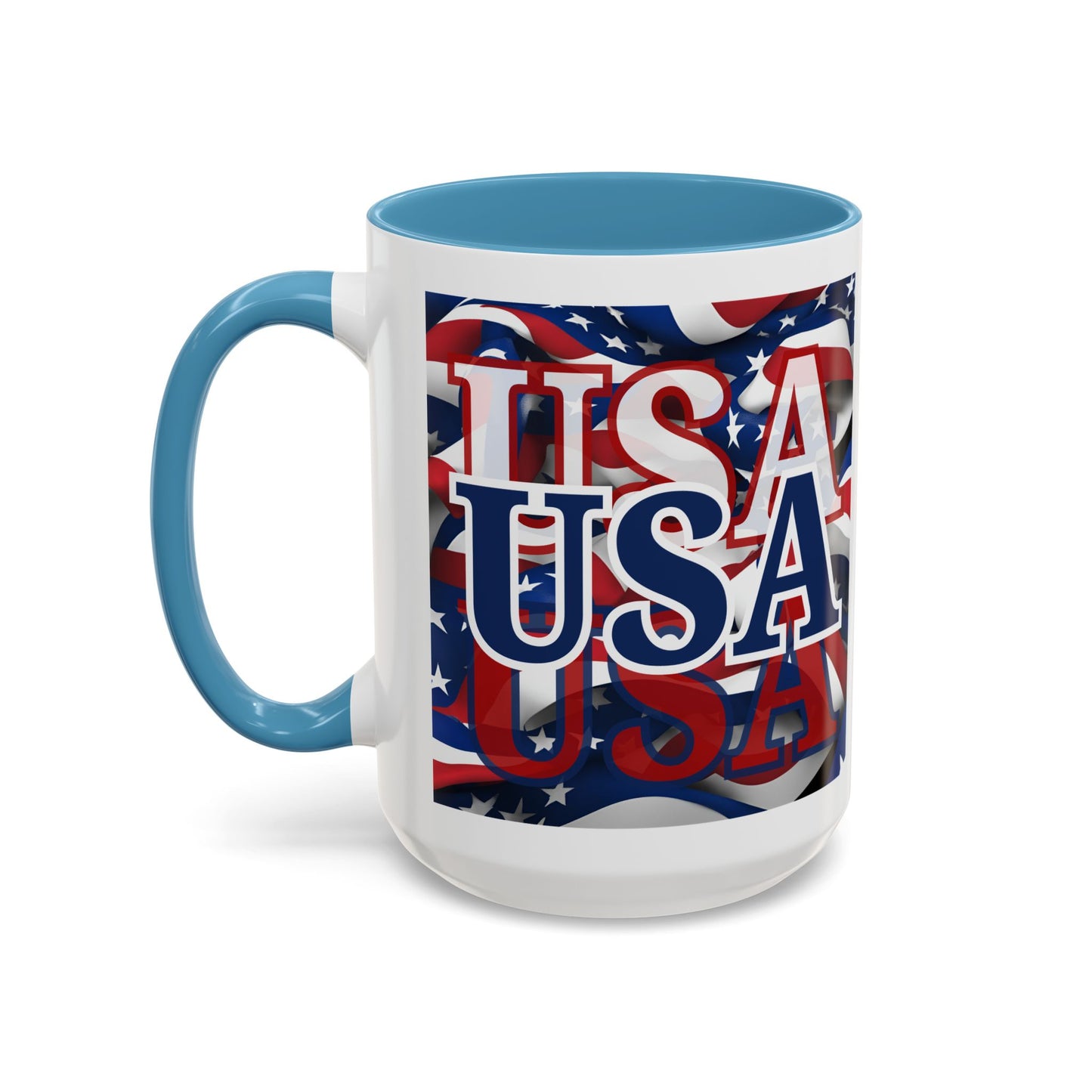 USA Blue font Center Patriot White Accent Mug by theGreenDragonTavern.shop