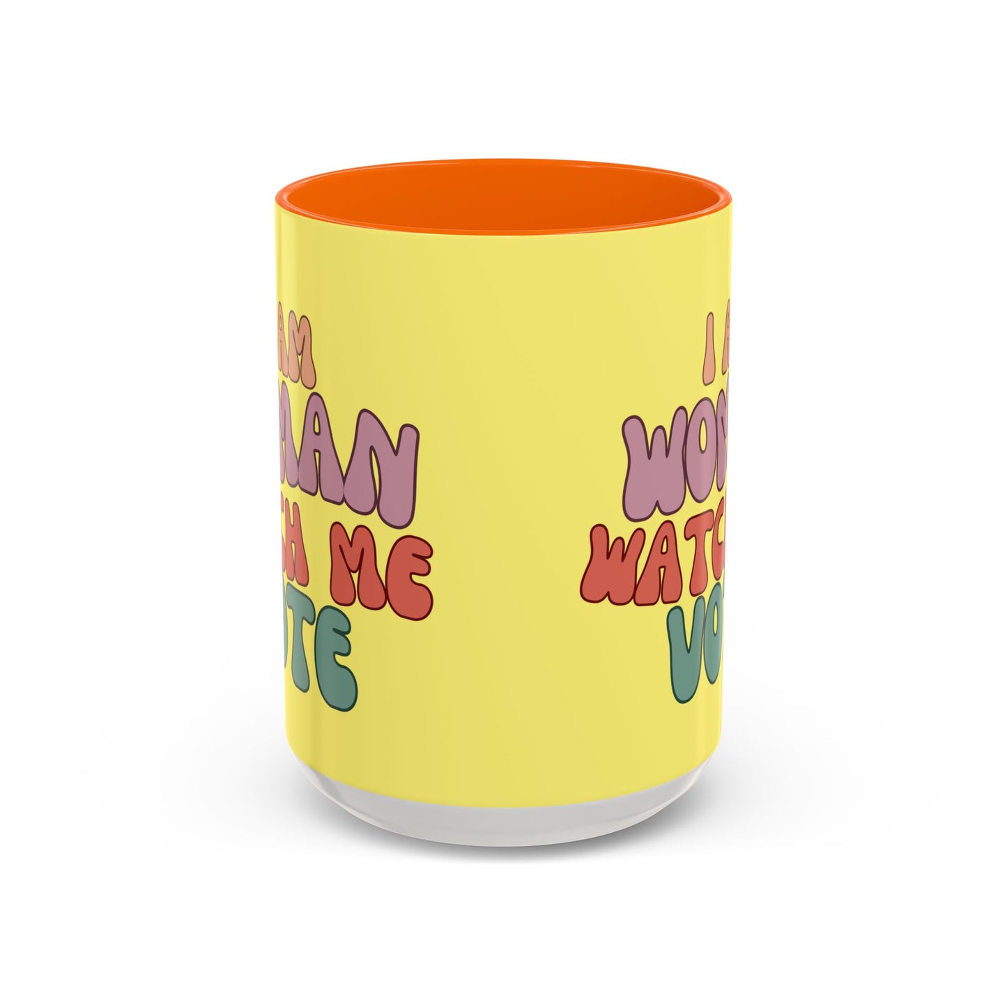 I Am Woman Watch Me Vote Yellow Accent Mug by theGreenDragonTavern.shop