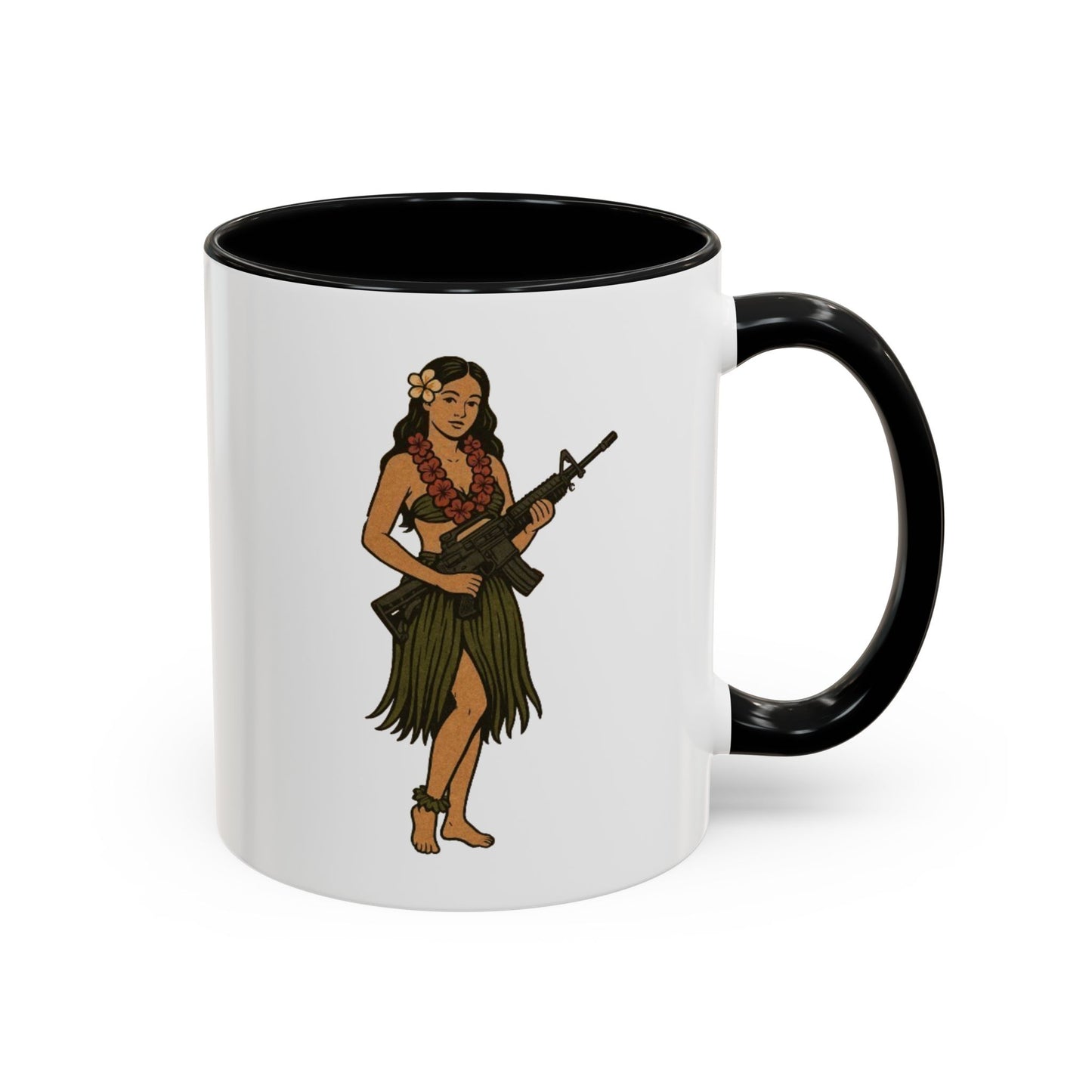 Hula Girl Packin' Heat White Accent Mug by theGreenDragonTavern.shop