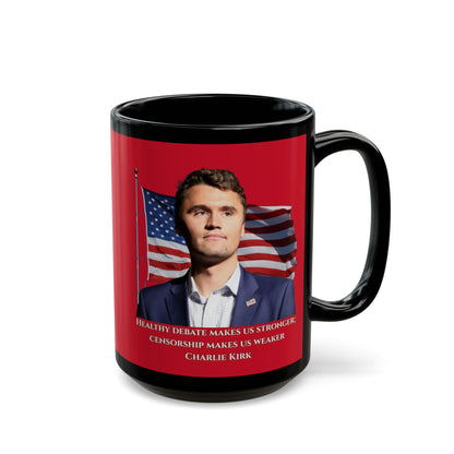 Charlie Kirk, Healthy Debate Red Mug by theGreenDragonTavern.shop