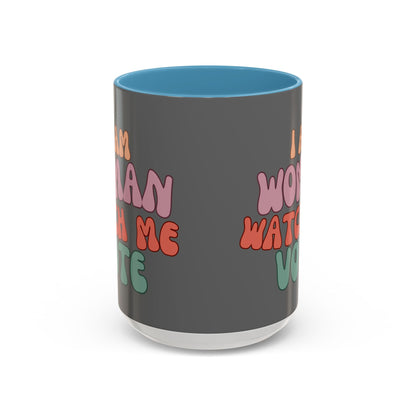 I Am Woman Watch Me Vote Grey Accent Mug by theGreenDragonTavern.shop