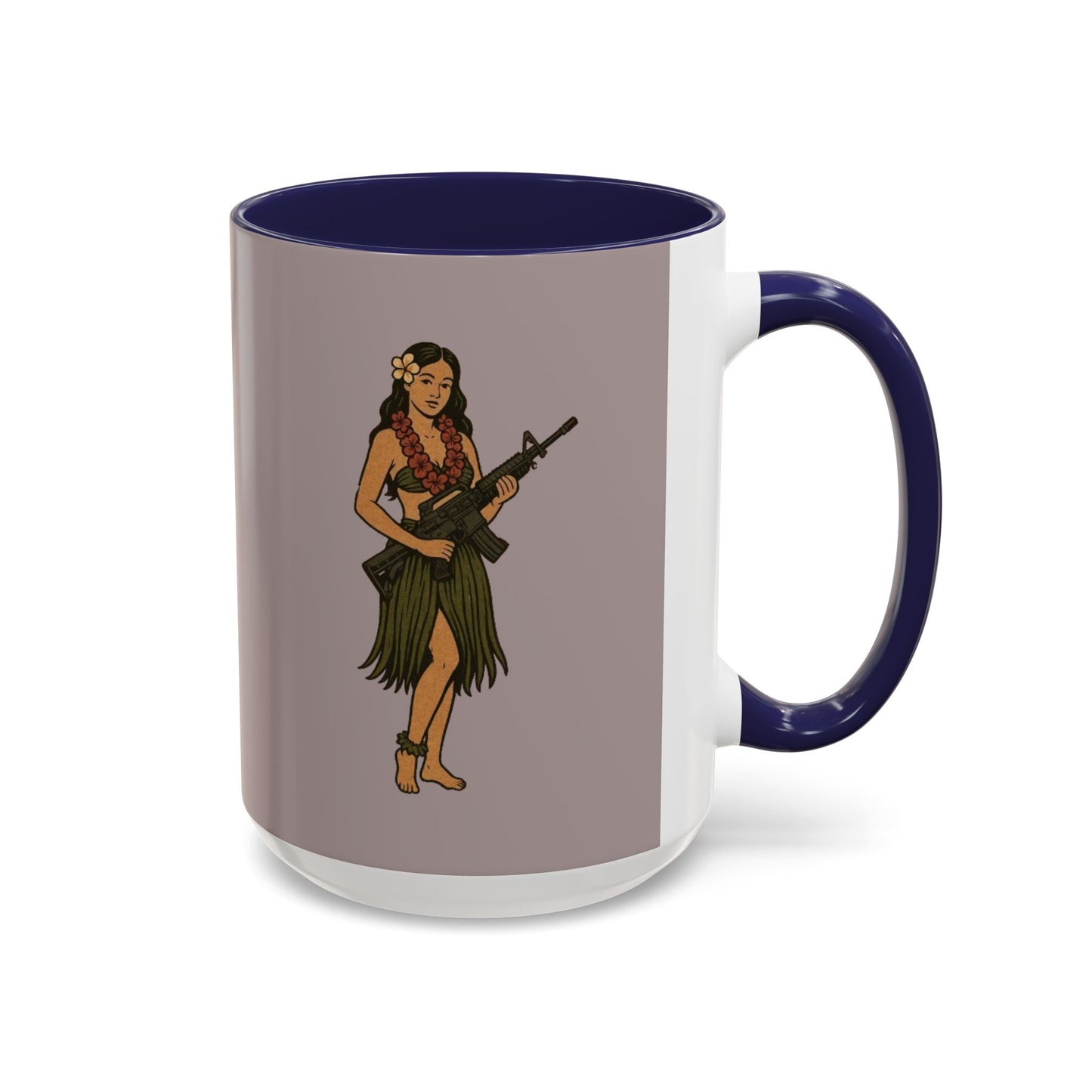 Hula Girl Packin' Heat Grey Accent Mug by theGreenDragonTavern.shop