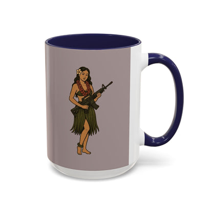 Hula Girl Packin' Heat Grey Accent Mug by theGreenDragonTavern.shop