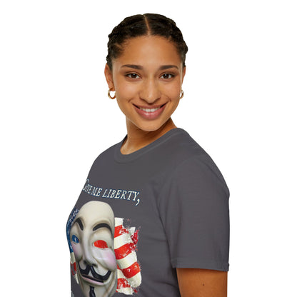 Vendetta, "Give me liberty, or give me death!" Dark colors Unisex T-Shirt by theGreenDragonTavern.shop