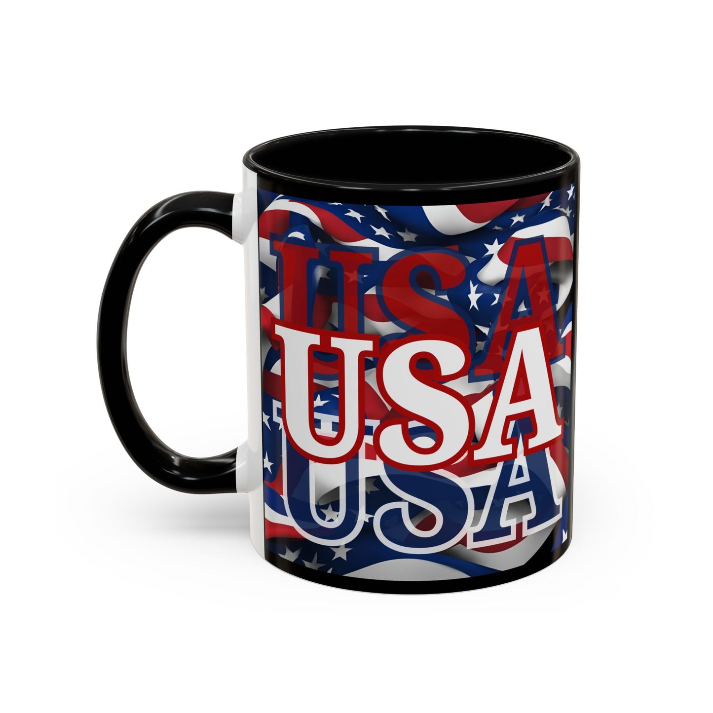 USA White font Center Patriot Black Accent Mug by theGreenDragonTavern.shop
