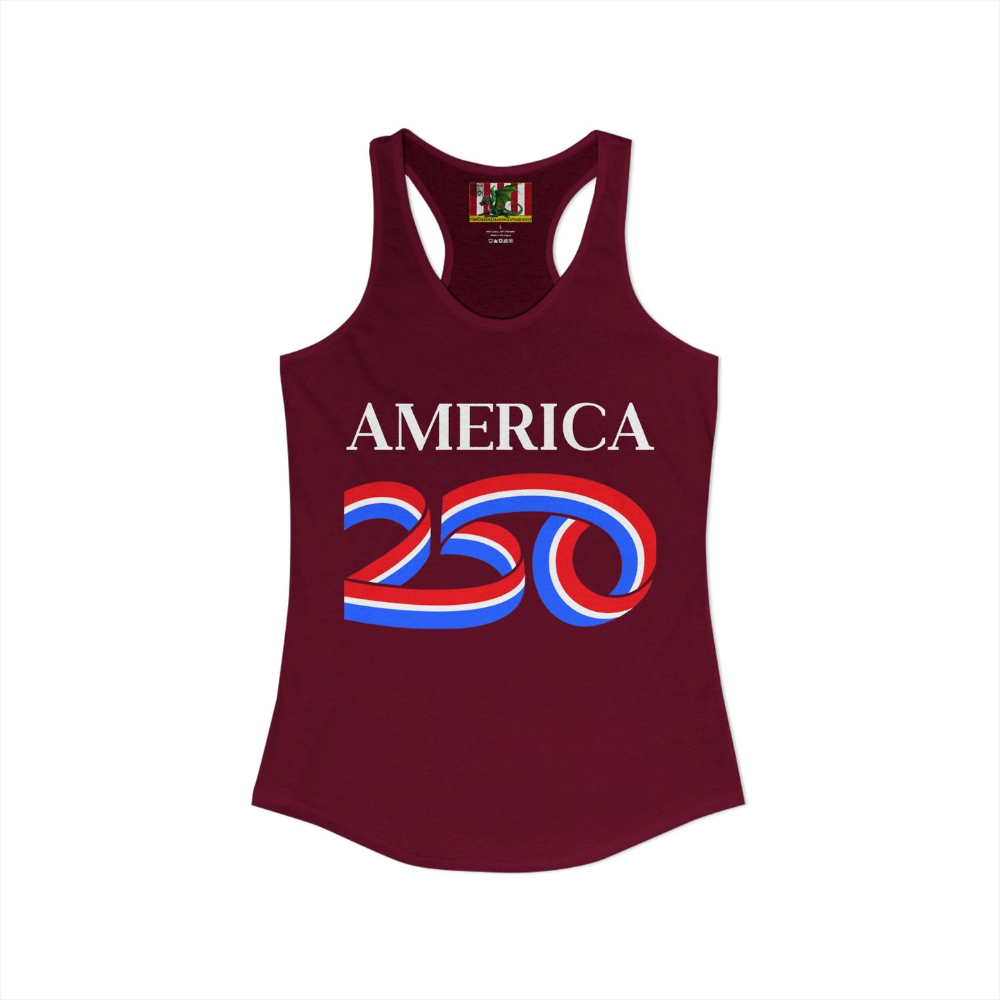 America 250 White font Women's Racerback Tank Top by theGreenDragonTavern.shop