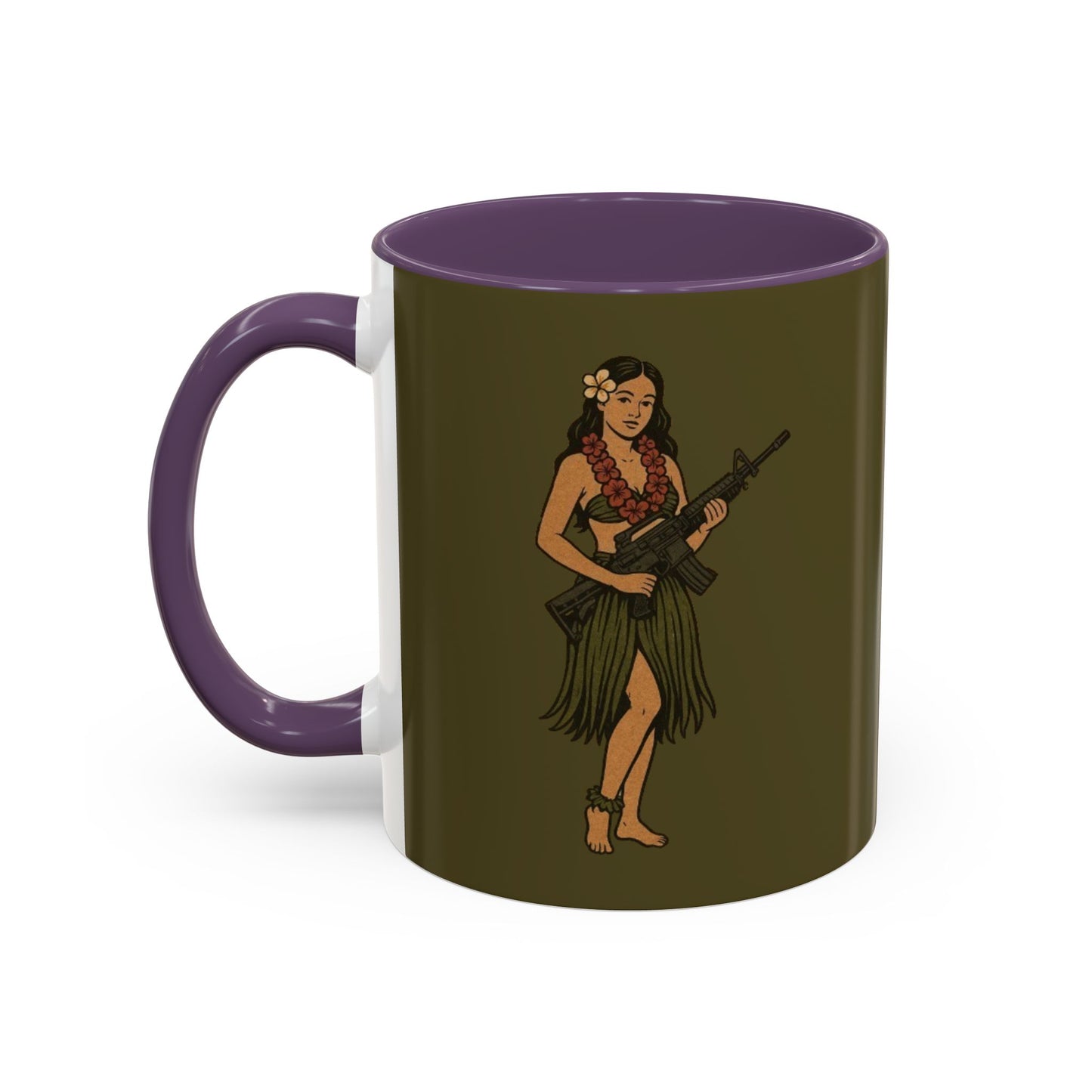 Hula Girl Packin' Heat Dark Green Accent Mug by theGreenDragonTavern.shop